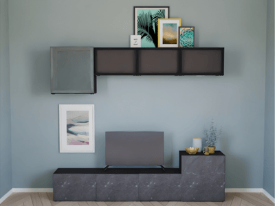 Le désordre caché et vos objets préférés exposés ! Cette combinaison offre un design sophistiqué tout en maximisant l'espace de rangement.