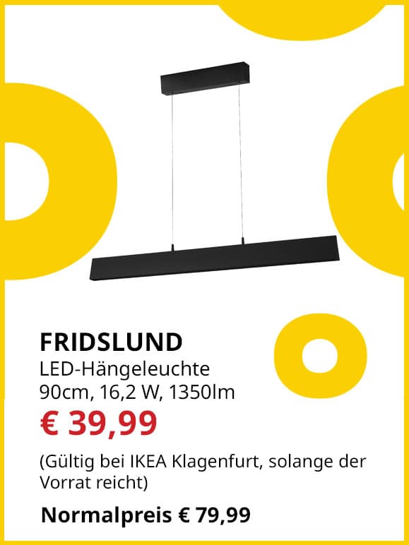 LED Hängeleuchte Fridslund, 90cm, 16,2W, 1350lm, statt € 79,99 um € 39,99.