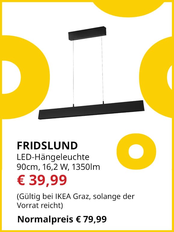 LED Hängeleuchte Fridslund, 90cm, 16,2W, 1350lm, statt € 79,99 um € 39,99.