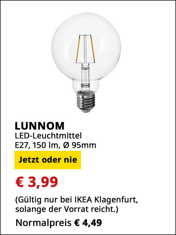 LED Leuchtmittel Lunnom, E27, 150 Lumen, rund, Durchmesser, 95mm, statt € 4,49 um € 3,99.