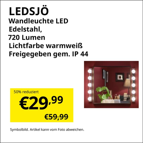 LEDSJÖ Wandleuchte LED Edelstahl 720 Lumen Lichtfarbe warmweiß jetzt im Zweites Leben Shop € 29,99 statt € 59,99