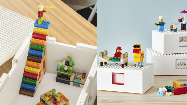 Lego bricks and figures in IKEA BYGGLEK Collection