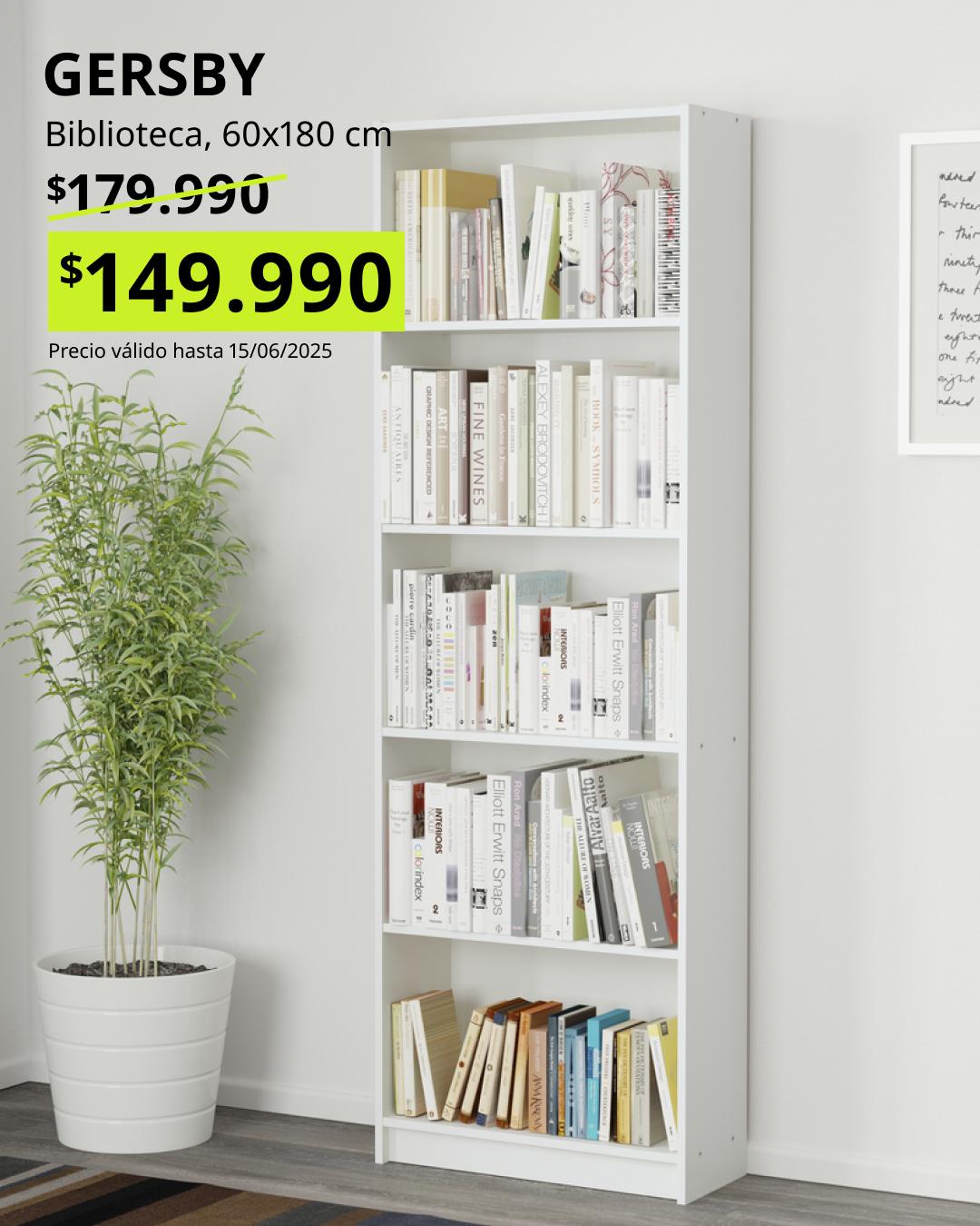 Librero GERSBY blanco 60x180 cm, estantería vertical moderna almacenamiento libros oferta Black Friday