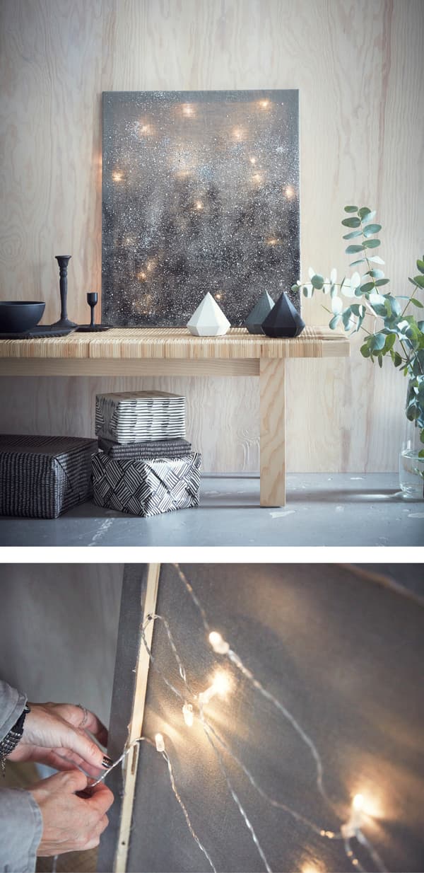  Light chains can create illuminated pieces of artwork when they’re arranged behind a canvas.