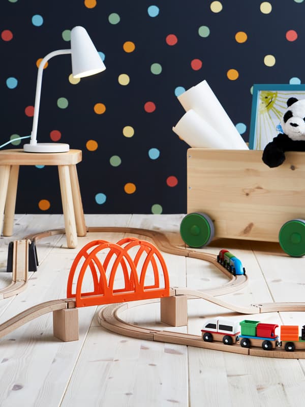 LILLABO wooden train and rails with a bridge