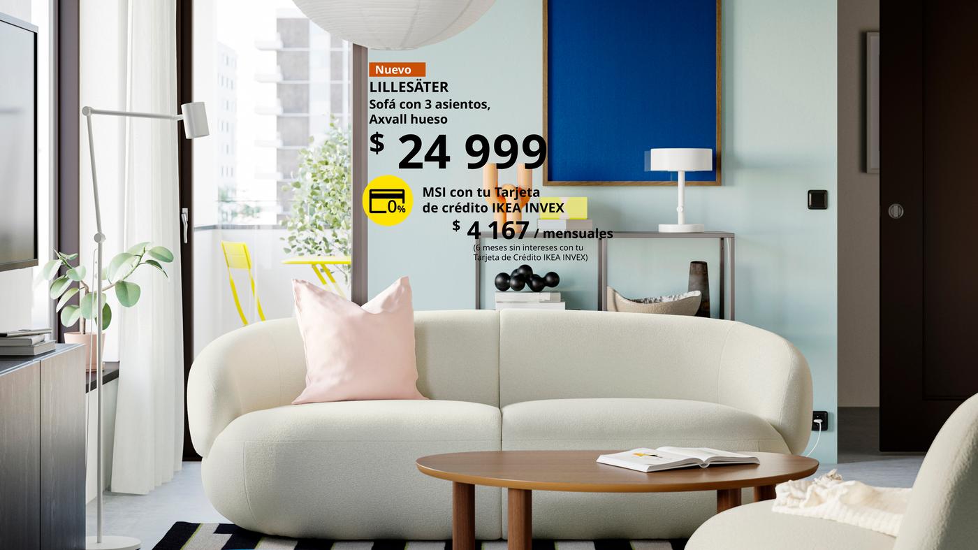 LILLESÄTER sofá de 3 asientos, diseño y estilo moderno color blanco hueso