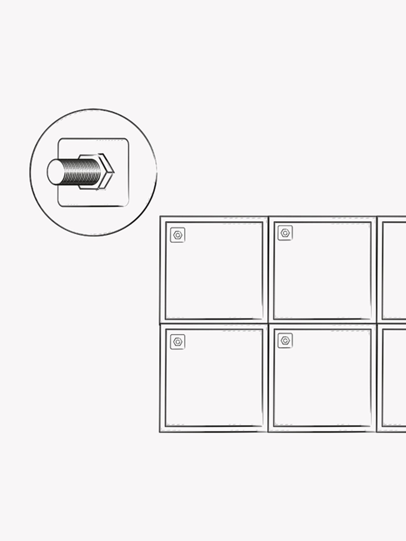 L’illustration noir et blanc d’une vis et d’un boulon, et le dessin de caissons empilés.
