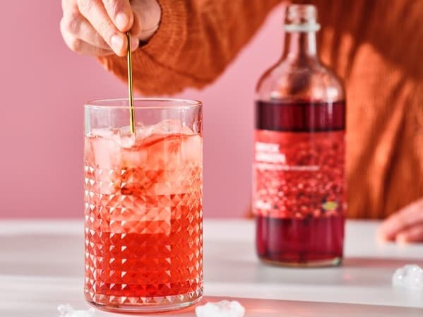 Lingonberry-Limetten-Spritzer in Cocktailglas.