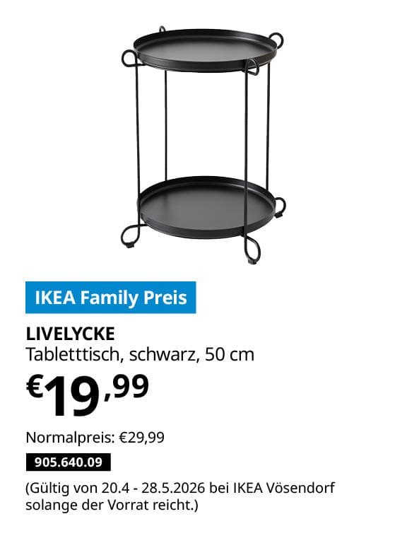 LIVELYCKE Tabletttisch, schwarz, 50 cm statt € 29,99 zum IKEA Family Preis von € 19,99