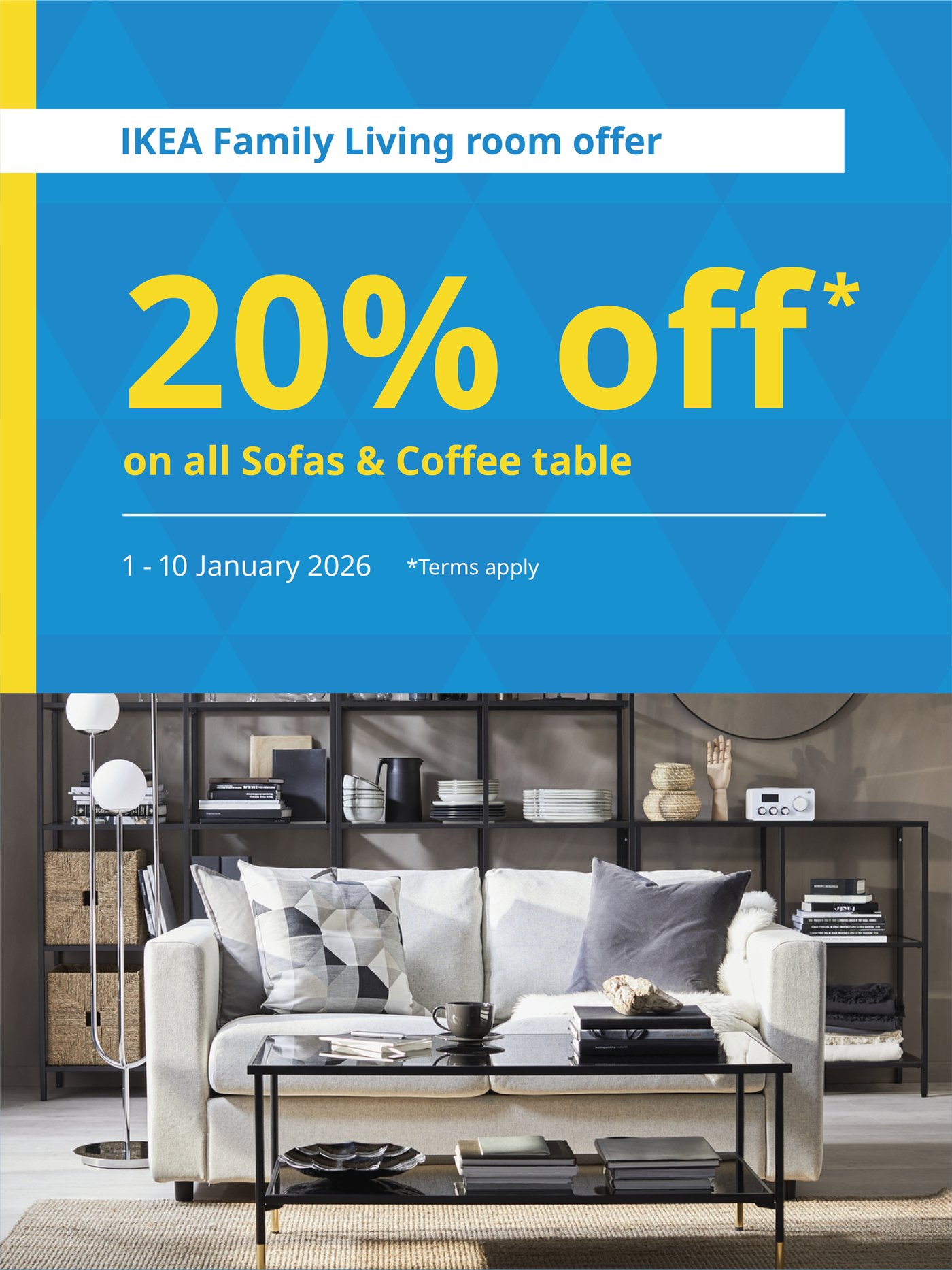 Living room offer 20% off sofas & coffee tables