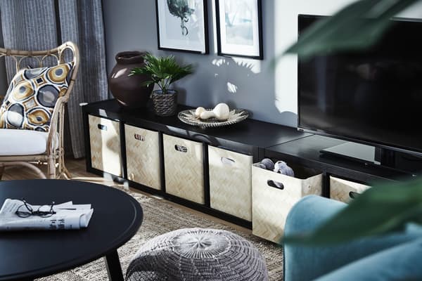 Living room with furniture and storage baskets