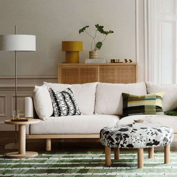 Living room with sofa, coffee table, etc from the STOCKHOLM collection.