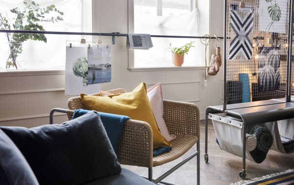 Living small but want to practice mindfulness at home? Create a room within a room with a smart room divider, such as IKEA VEBERÖD room divider in gray steel. It’s got two linen pockets that are perfect for extra storage too.