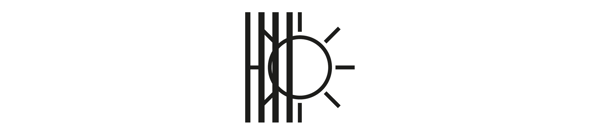 Logo avec un soleil et des traits d'épaisseur moyenne pour représenter les rideaux filtrants.