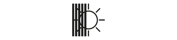 Logo avec un soleil et des traits épais pour représenter les rideaux assombrissants.