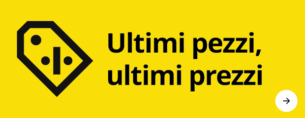 logo ultimi pezzi ultimi prezzi in nero su fondo giallo