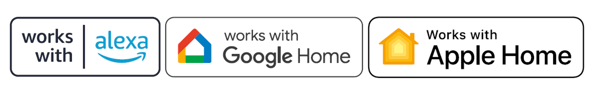 Logos to show that the IKEA smart lighting products work with Alexa, Google home and Apple home products. 