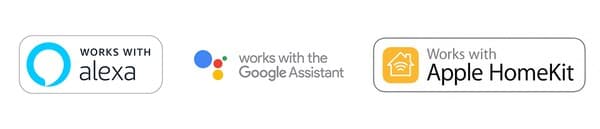 Logos zur Sprachsteuerung mit Amazon Alexa, Apple HomeKit und Google Home