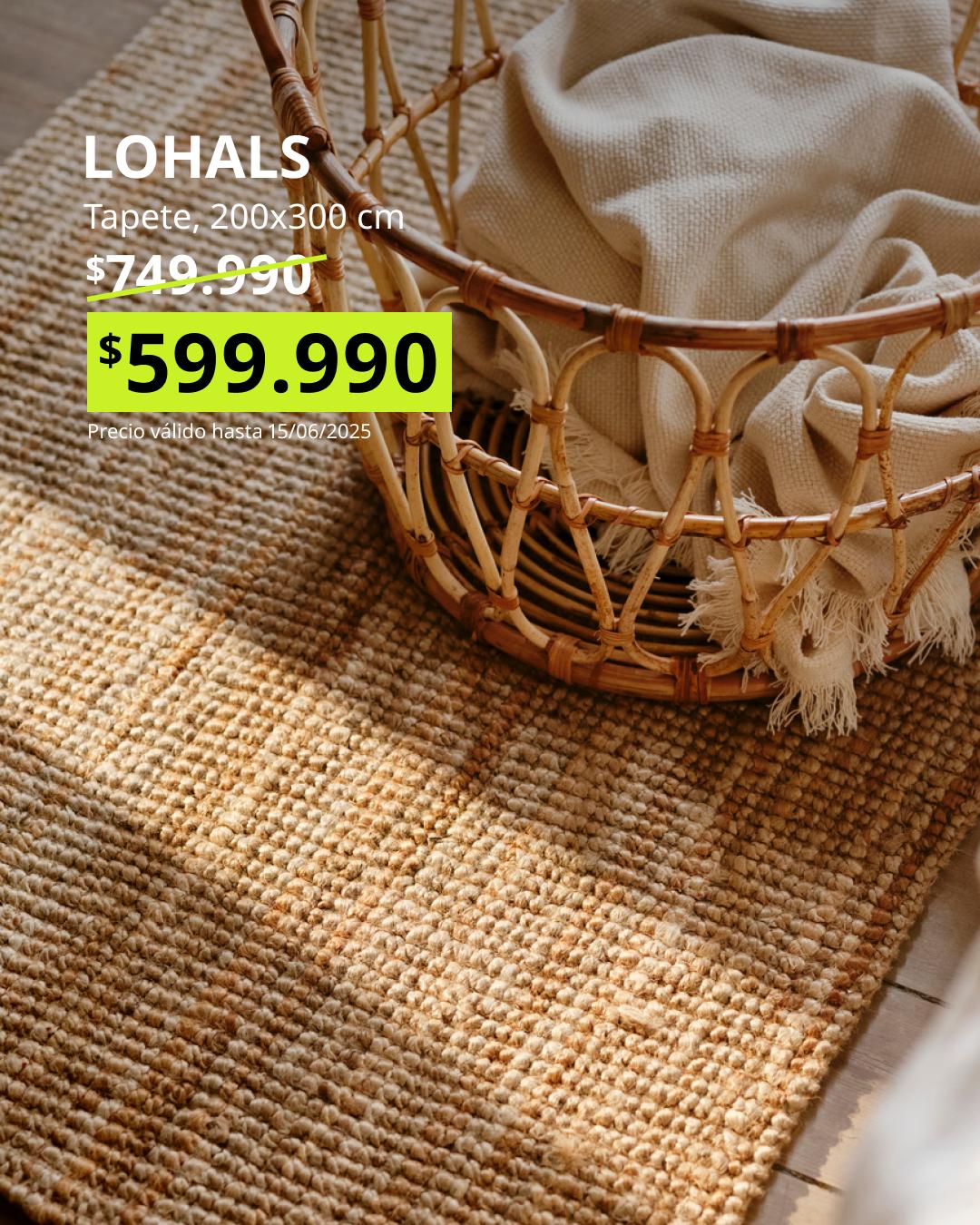 LOHALS alfombra plana de yute natural 200x300 hecha a mano textura orgánica estilo rústico