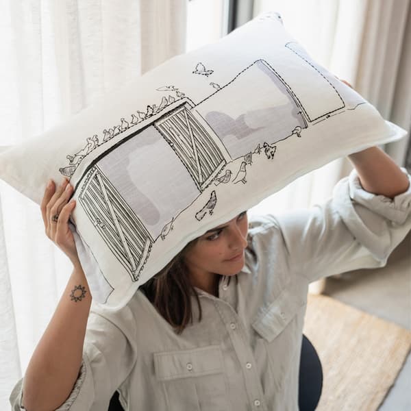 LOKALT Housse de coussin, blanc jaune/fait main 