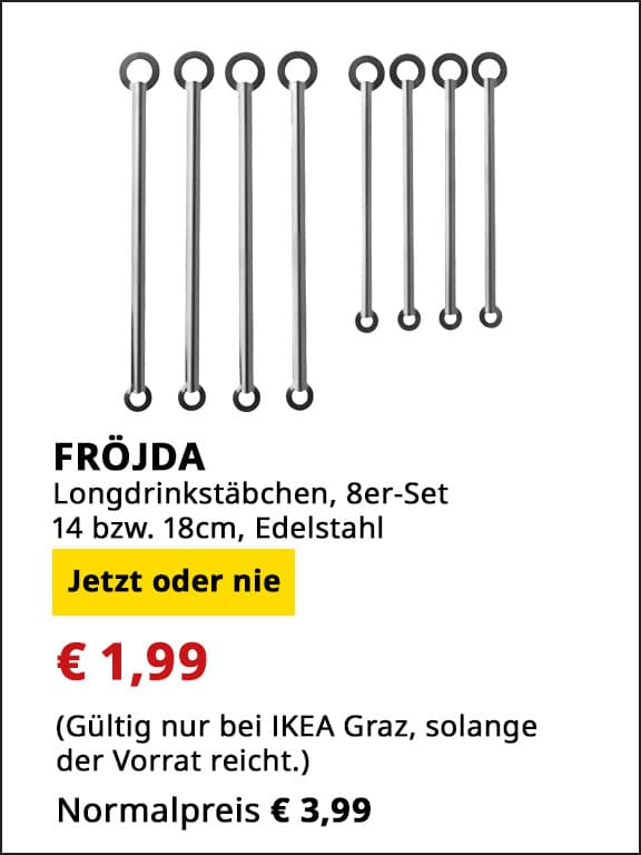 Longdrinkstäbchen Fröjda, 8 Stück, 8 und 14cm lang, statt € 3,99 um € 1,99