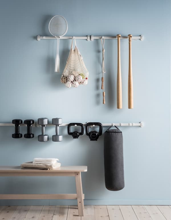 Looking for storage for your training gear? IKEA has the products you need, such as the VAJERT rail. It’s small, handy and screams simplicity (it’s crisp white too). Plus you can store all kinds of equipment, whether it’s a skipping rope or weights.