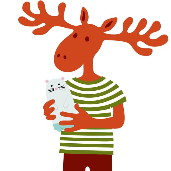 Losík drží nočnú lampu.