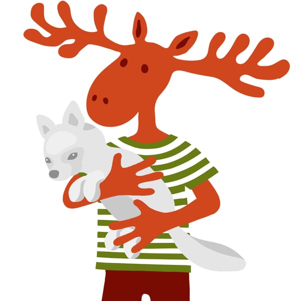 Losík drží plyšovú polárnu líšku SKOGSDUVA.