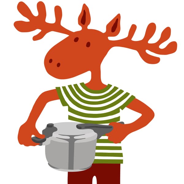 Losík drží tlakový hrniec.