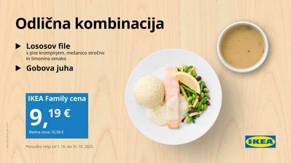 Lososov file s pire krompirjem, stročnicami in limonino omako ter gobova juha