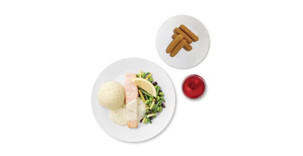 Lososový filet s fazolovým mixem + nápoj + sýr