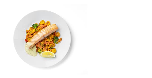 Lososový filet, zeleninová rýže,
citrónovo – koprová omáčka