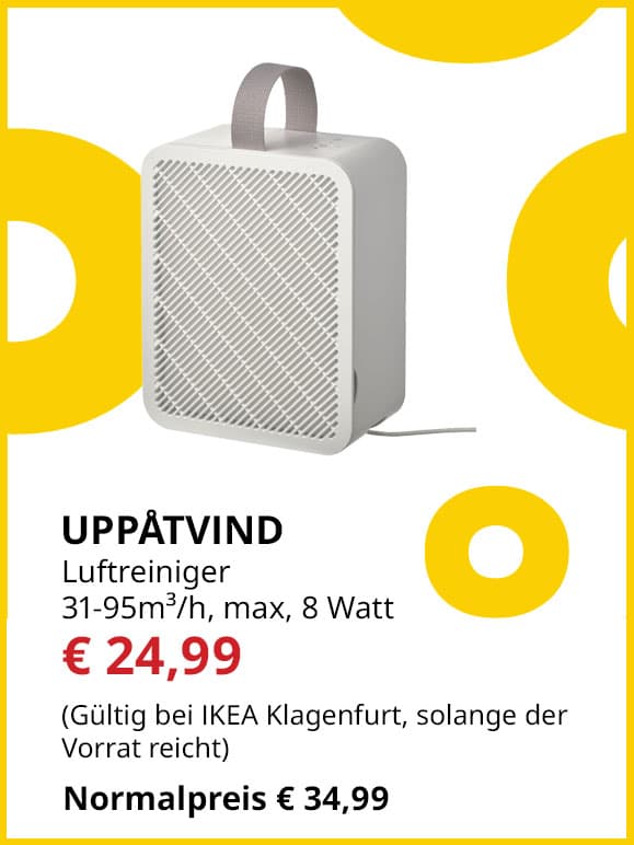Luftreiniger Uppatvind, 31 bis 95m³, max. 8 W, statt € 34,99 um € 24,99.