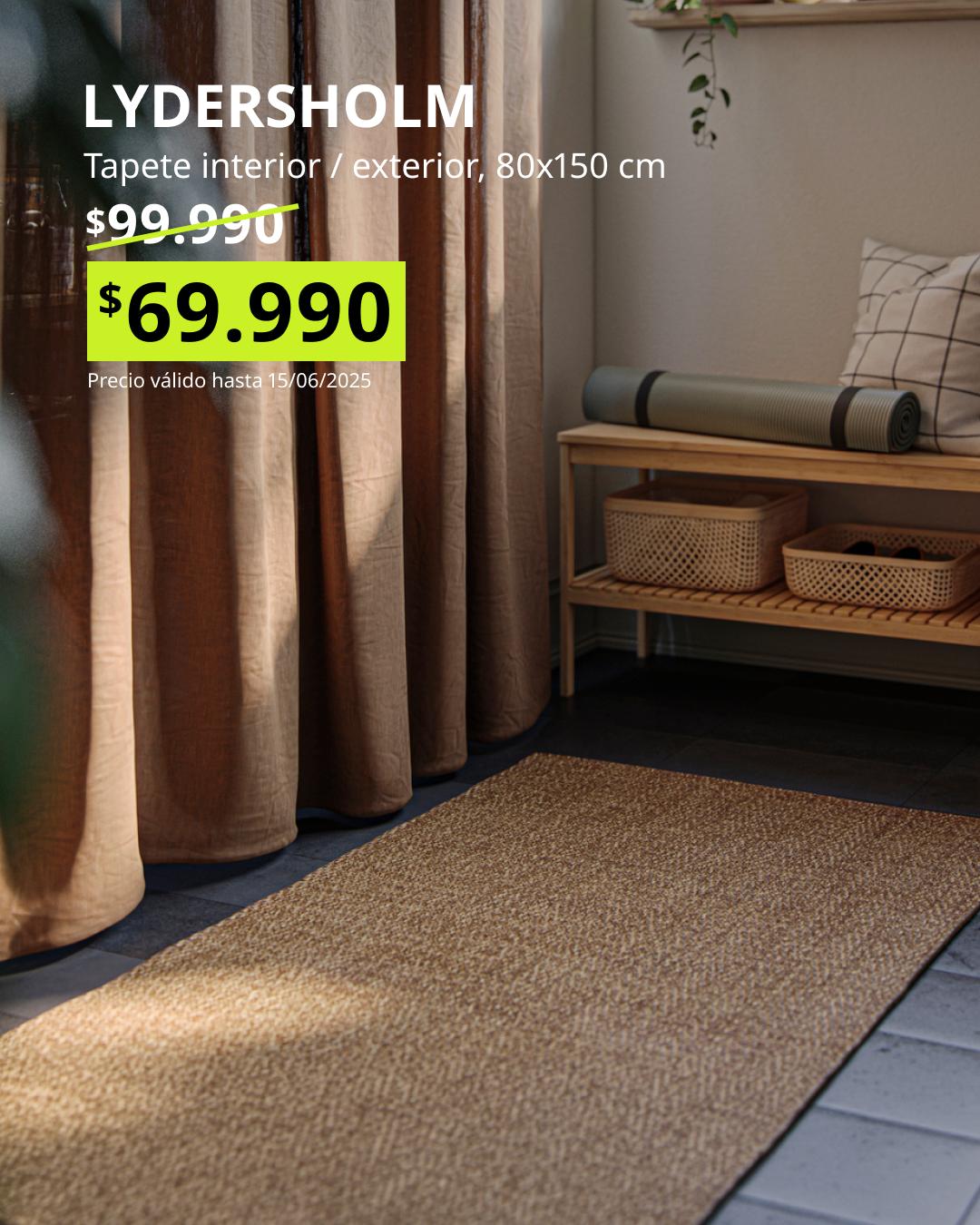 LYDERSHOLM alfombra plana marrón medio 80x150 para interior y exterior duradera y fácil de limpiar