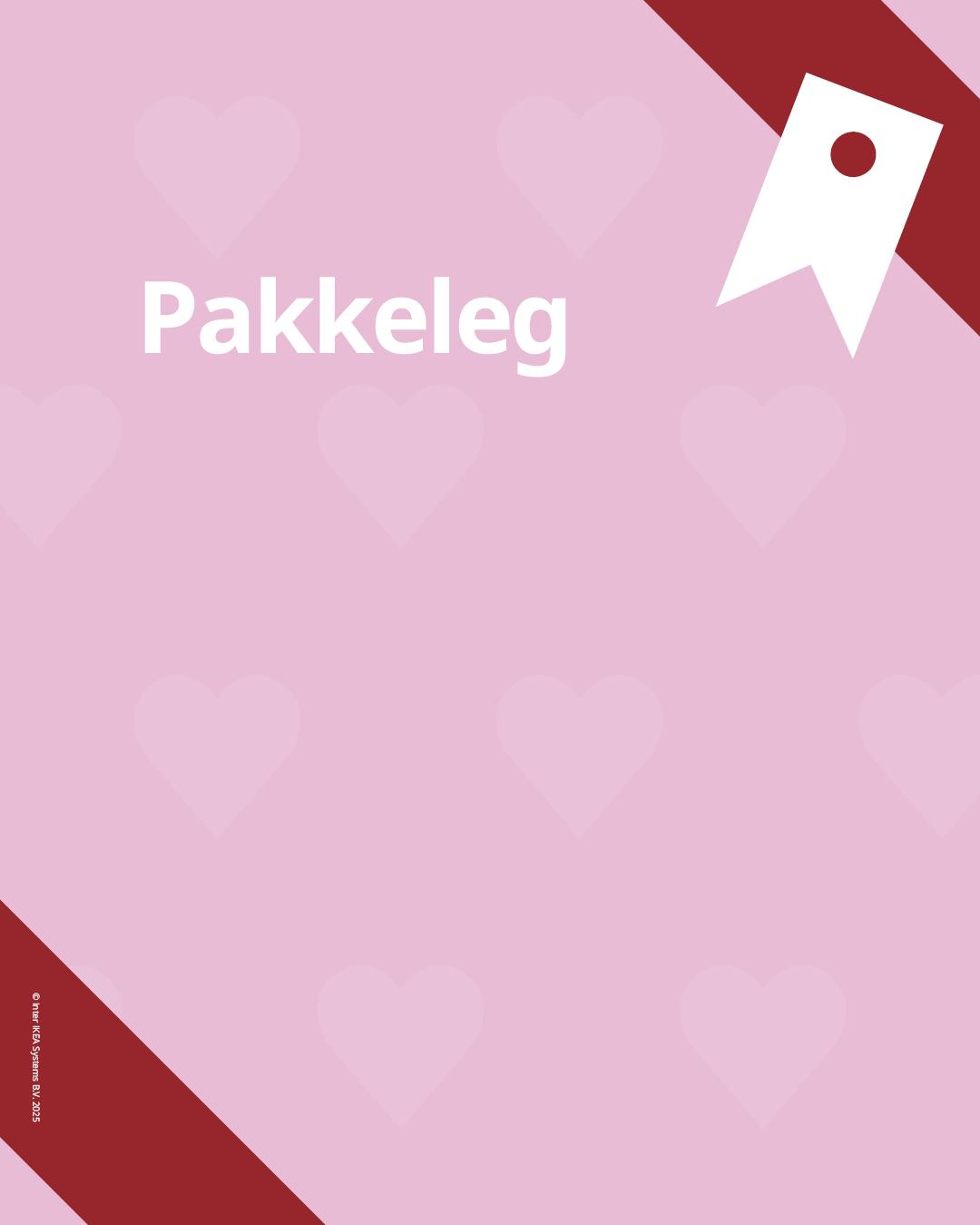 Lyserød baggrund med hjerter, rødt bånd og et gavemærke