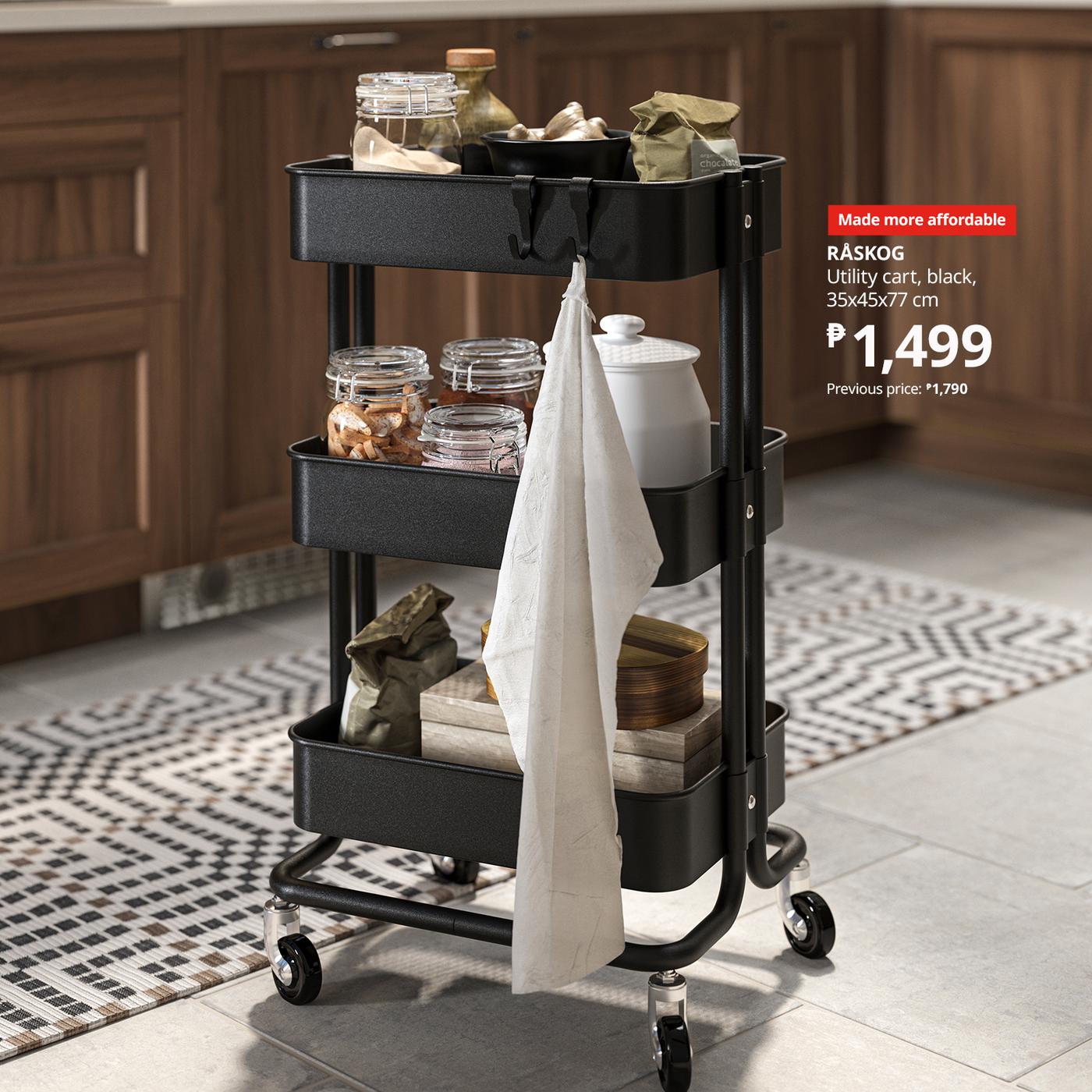 Made more affordable
RÅSKOG
Utility cart, black, 35x45x77 cm (13 3/4x17 3/4x30 3/8 ")
₱1,499Price ₱ 1499
Previous price: ₱1,790