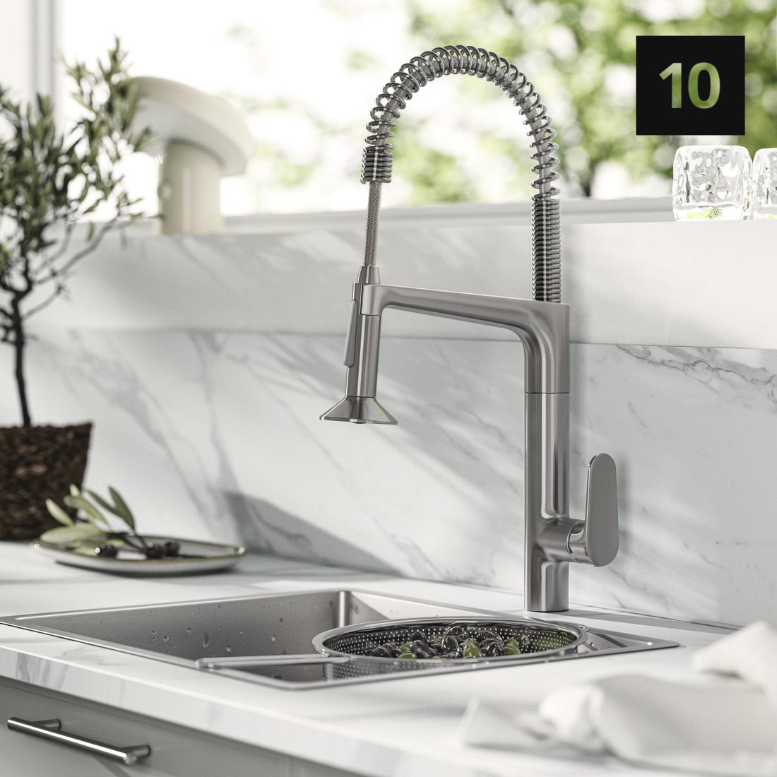 MAJSJÖN, Kuch. mísicí baterie s výs. sprchou, barva nerezavějící oceli