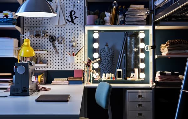 Make the most of a limited space with flexible accessories like this IKEA SKÅDIS pegboard combination.