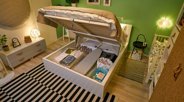 MALM, Ágyneműtartós ágy, fehér