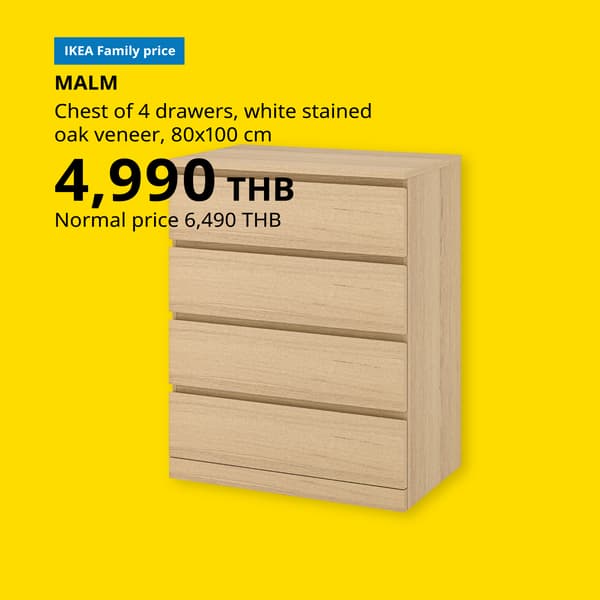 MALM
Chest of 4 drawers, white stained oak veneer, 80x100 cm