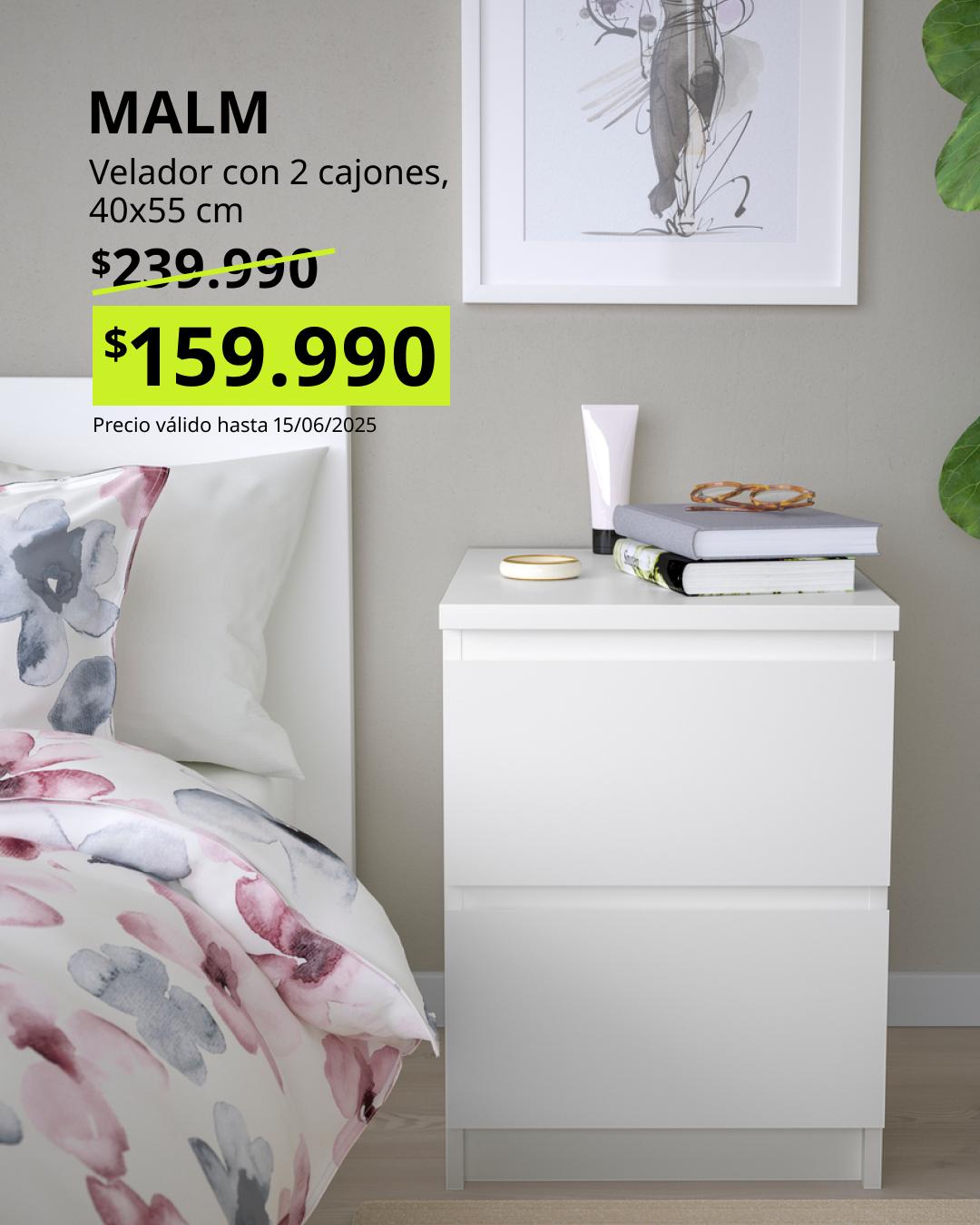 MALM cómoda blanca de 2 cajones 40x55 cm, solución práctica para espacios pequeños
