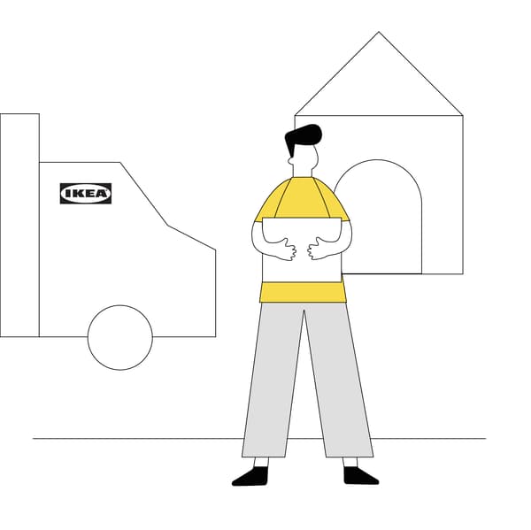 Man with lorry and home drawing