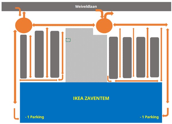 Map of the parking of IKEA Zaventem