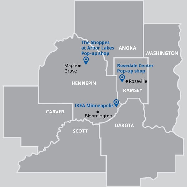 Map of the surounding Minneapolis IKEA locations