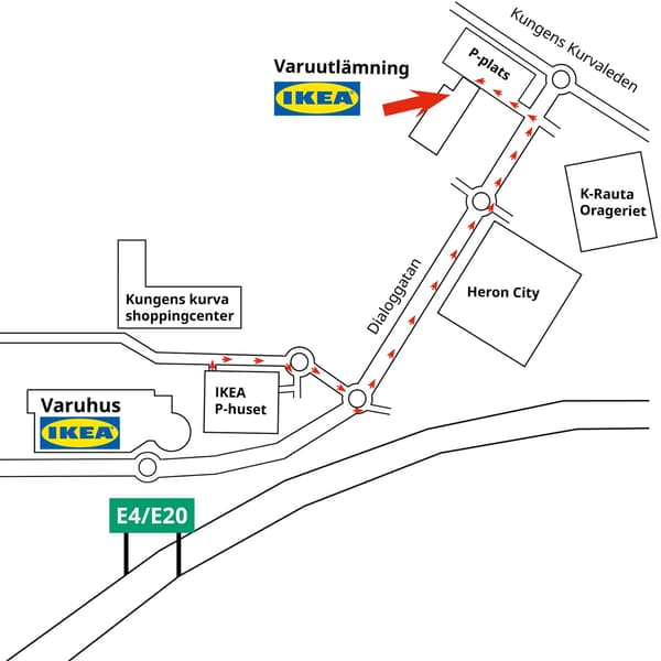 Map to the external warehouse (varuutlämning) in Kungens Kurva.