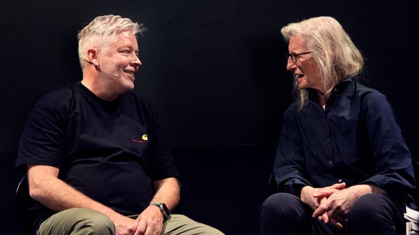 Marcus Engman, Chief Creative Officer at Ingka Group in coversation with Annie Leibovitz at IKEA exhibit, Assembling the Future Together, as part of Milan Design Week 2023