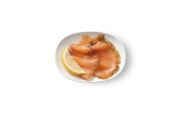 Marinated salmon, Served with a lemon slice