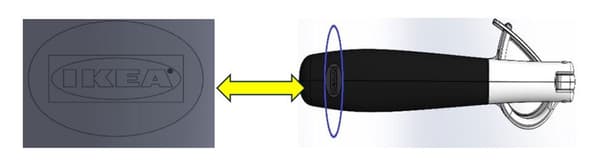 marking of the IKEA logo on the upper handle of the product