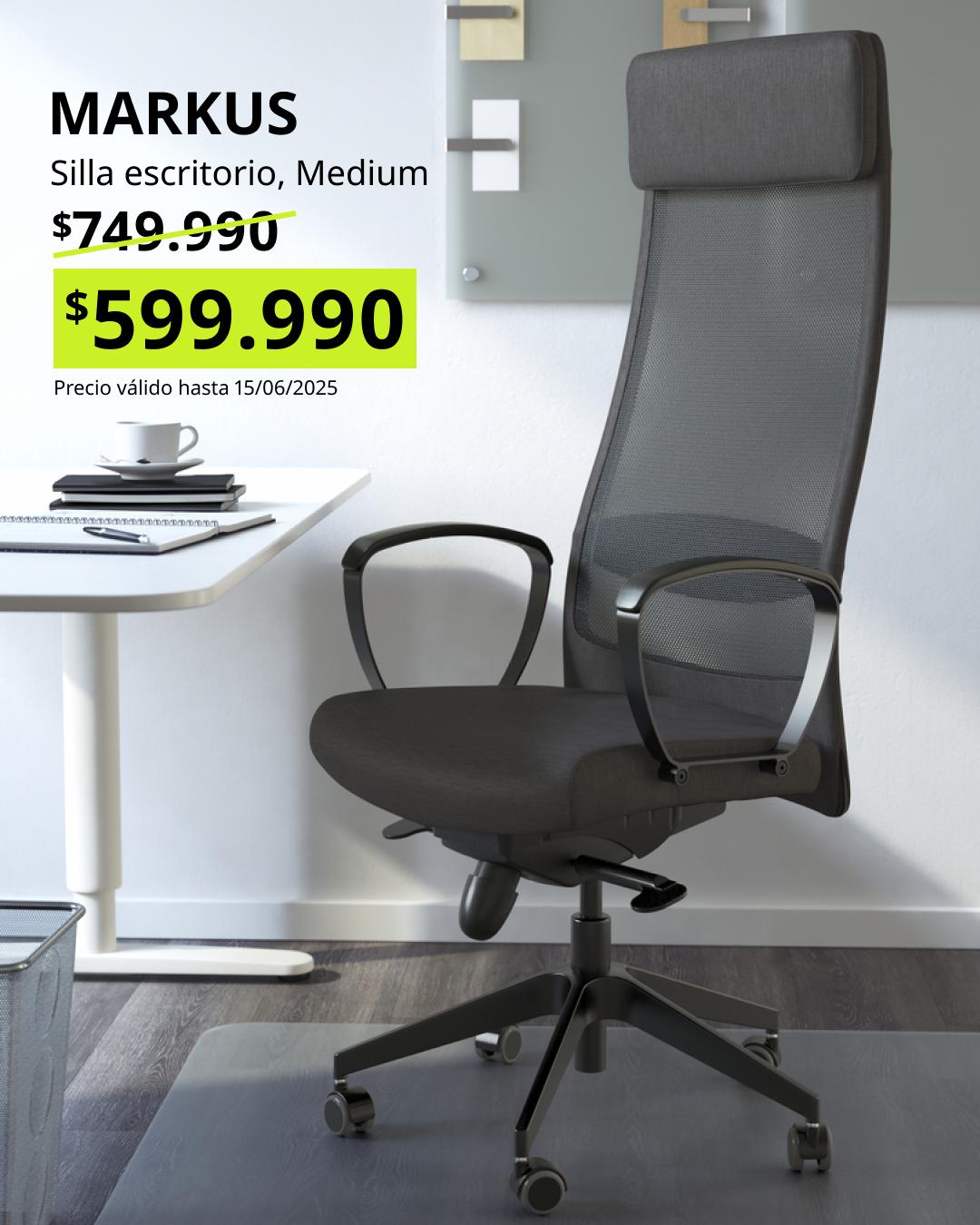 MARKUS silla de oficina gris claro Vissle, soporte lumbar y respaldo alto para trabajo diario