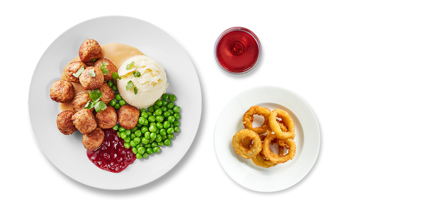 masové kuličky 12ks + 5ks cibul. + bezedný nápoj